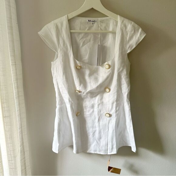 Reformation Meela Linen Top in White - Picture 2 of 7